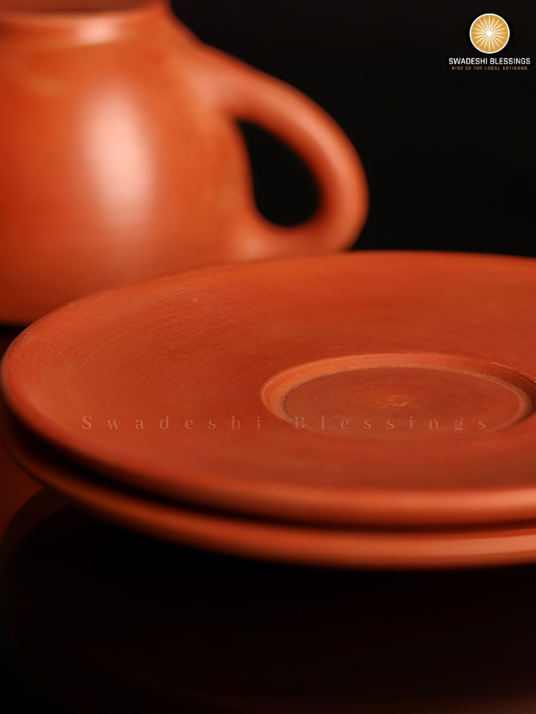 Swadeshi Blessings Rakshabandhan Gift Red Clay Handmade 2 Piece Cup with 2 Piece Saucer-180ml