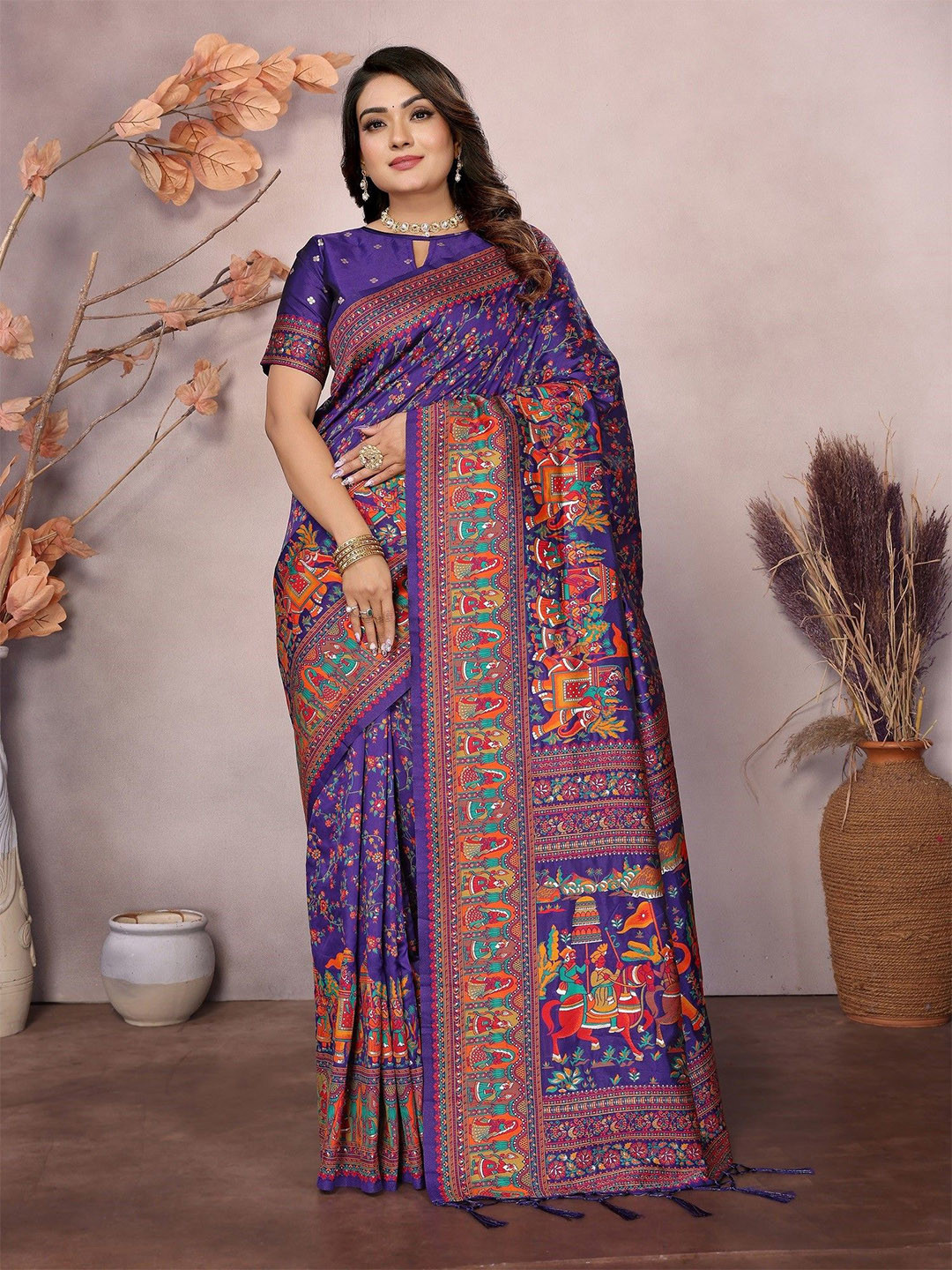 Mitera Pashmina Silk Weaving Saree With Unstitched Blouse Piece