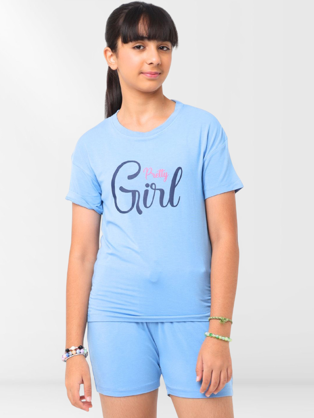 Nuego Girls Graphic Print Modal T-Shirt with Shorts Night Suit