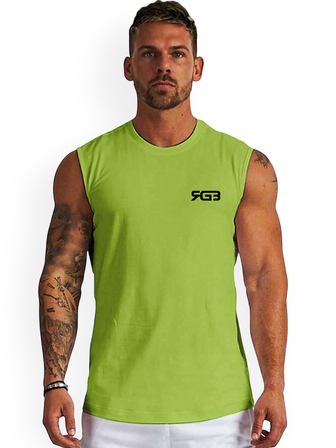 3Colors Printed Round Neck Gym VEST-CCUT-FREAKY-GREEN_M