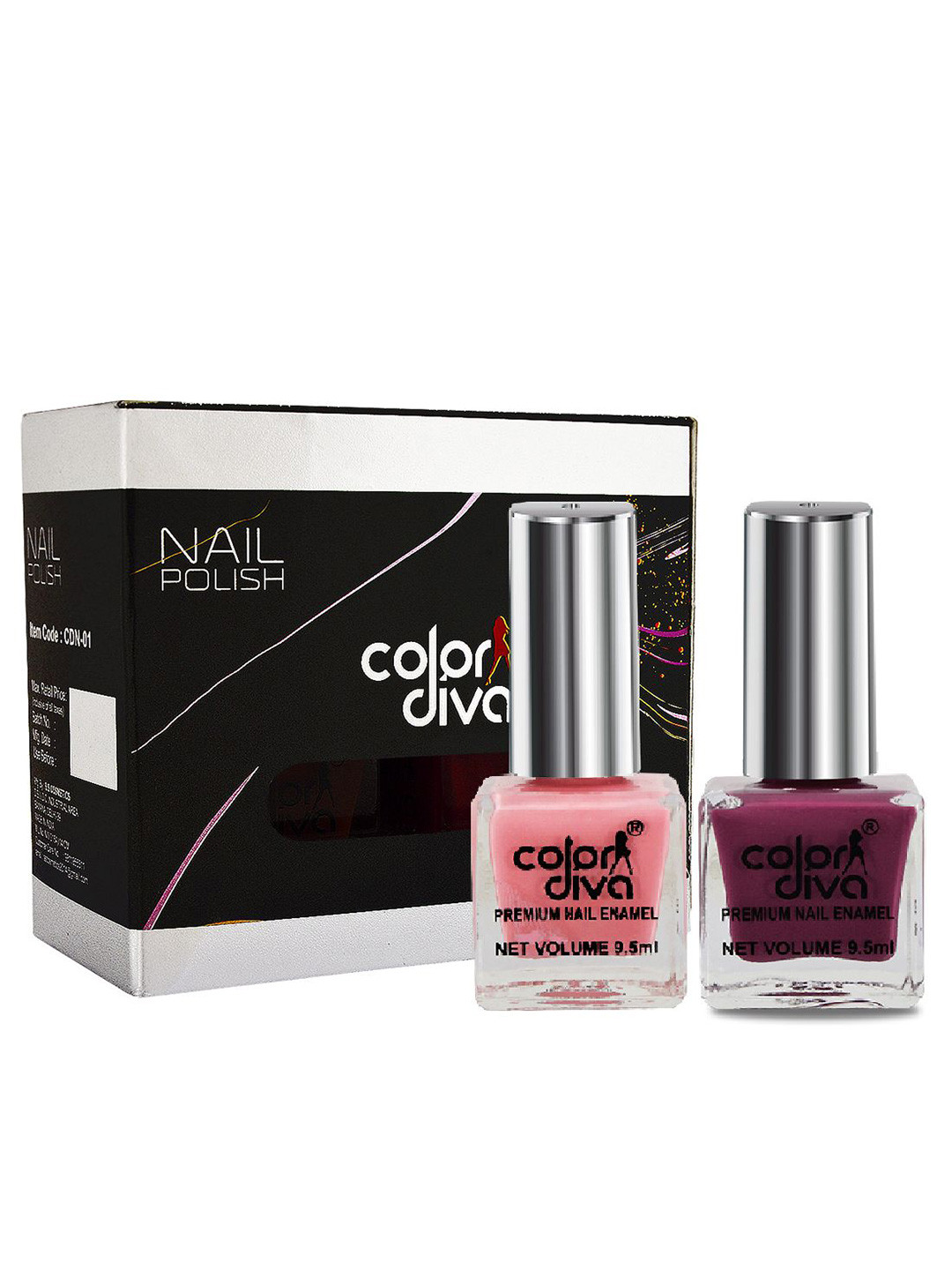 Color Diva Set Of 2 Long Lasting Nail Enamel - 9.5 ml Each - Mauve & Pastel Pink
