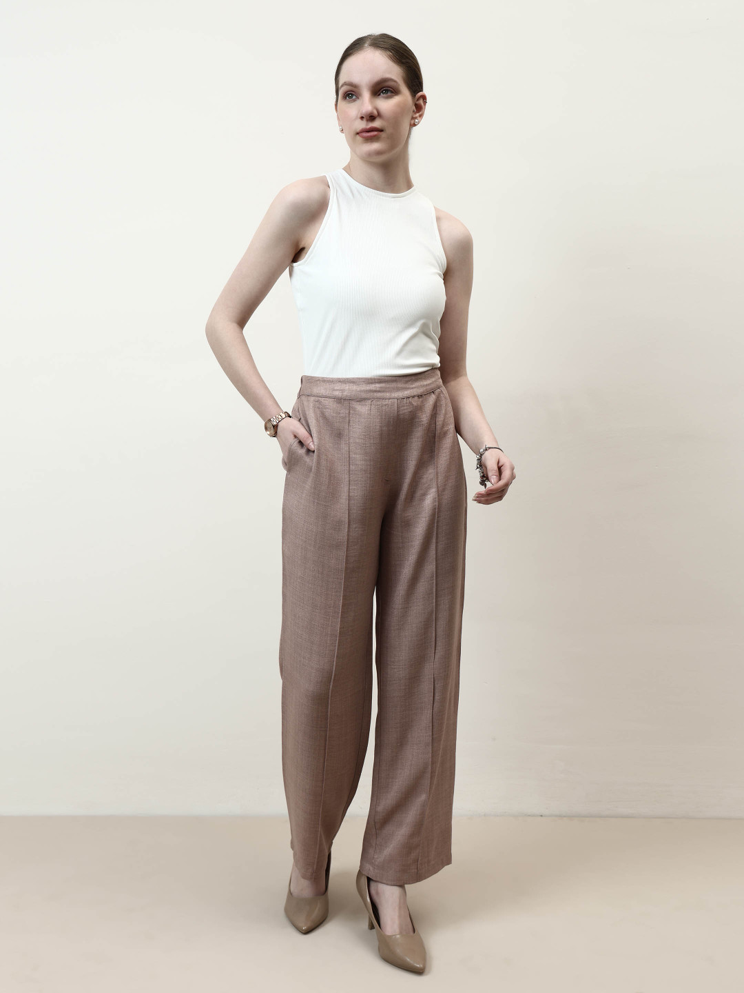 Athena Immutable Women Relaxed Straight Leg Easy Wash Pleated Trousers