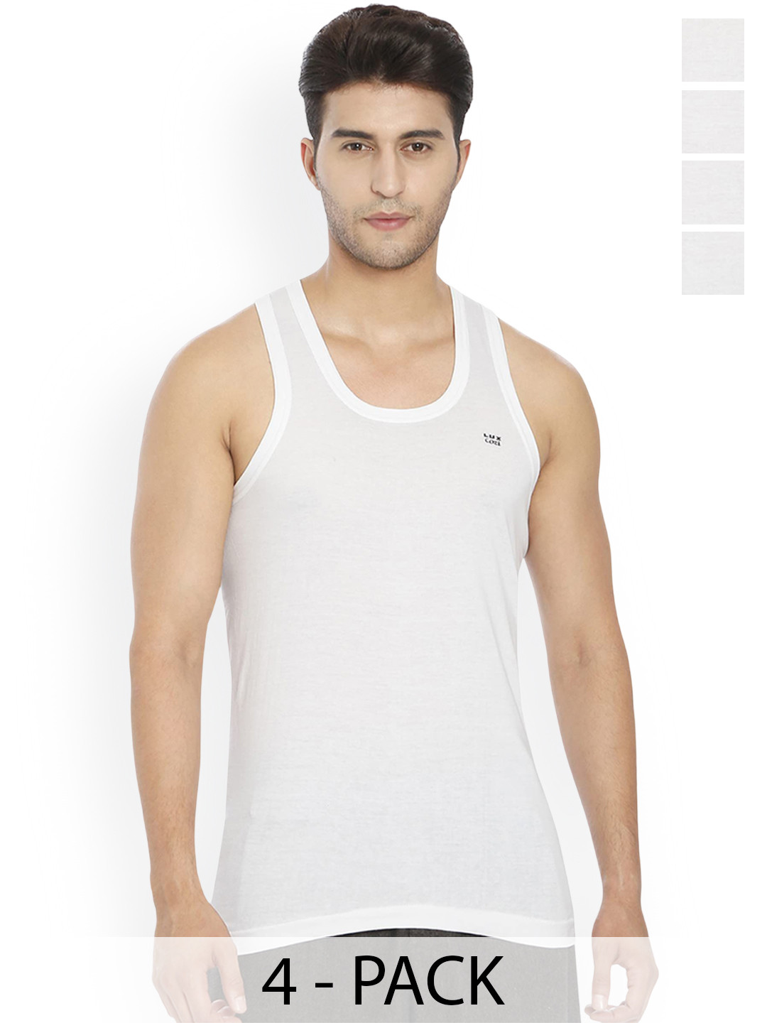 Lux Cozi Pack of 4 Cotton Gym Vests VANumber - LUX_005_4C_COZI_FINE_VEST_RN_WHITE_80