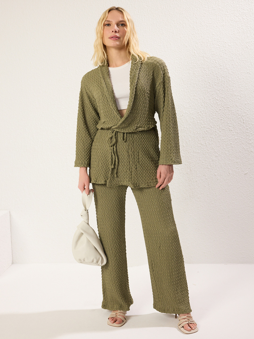 Trendyol Textured Coat & Wide Leg Trouser