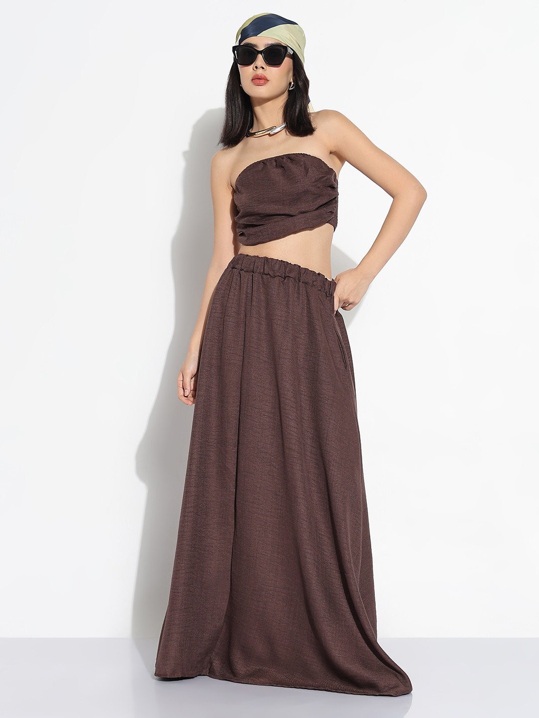 SHOWOFF Strapless Crop Top With Skirt