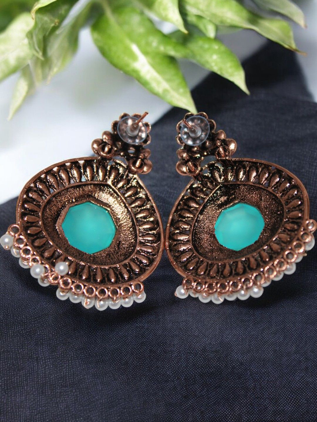 Jolly Faces Artificial Beaded Copper Contemporary Shaped Drop Earrings