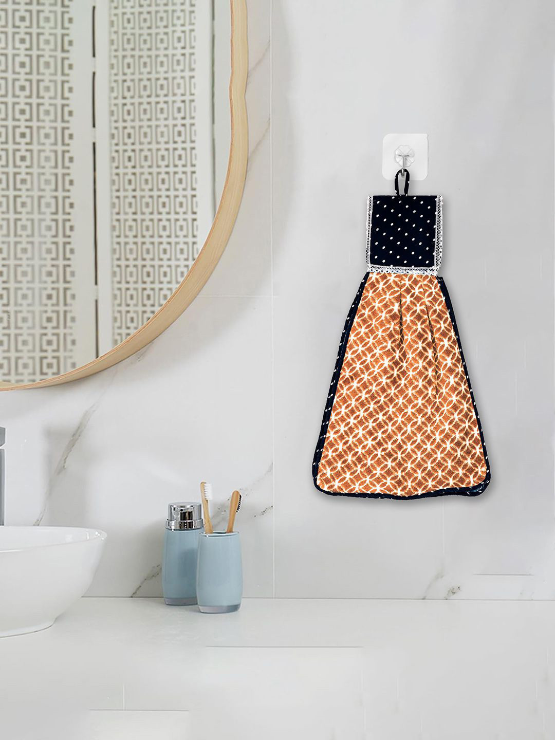 Kuber Industries Yellow & White Zig Zag Washbasin Hanging Kitchen Towel With Ties