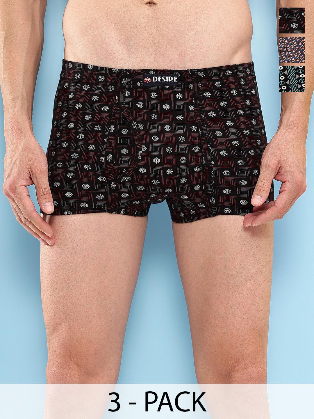 T.T. Pack Of 3 Printed Cotton Snug Fit Mini Trunks - DES_PRNT_MINI_IE_PO3_BGB_80