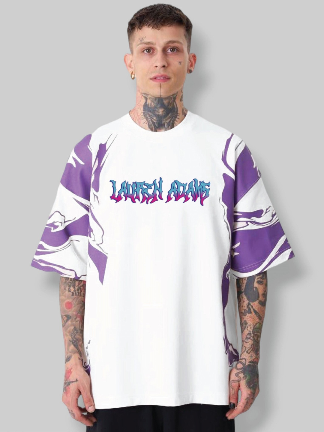 LAUREN ADAMS Men Oversized Self Design T-shirt