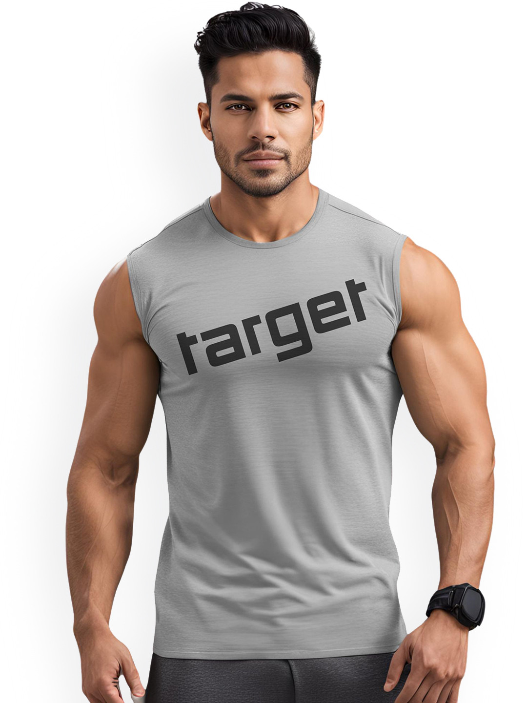 3Colors Printed Round Neck Gym Vest VEST-CCUT-TARGET-GREY_M