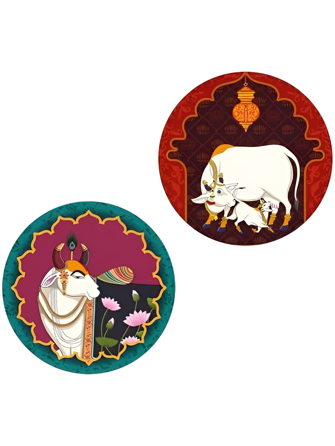 Indianara Maroon & White 2 Piece Wood Other Wall Paintings