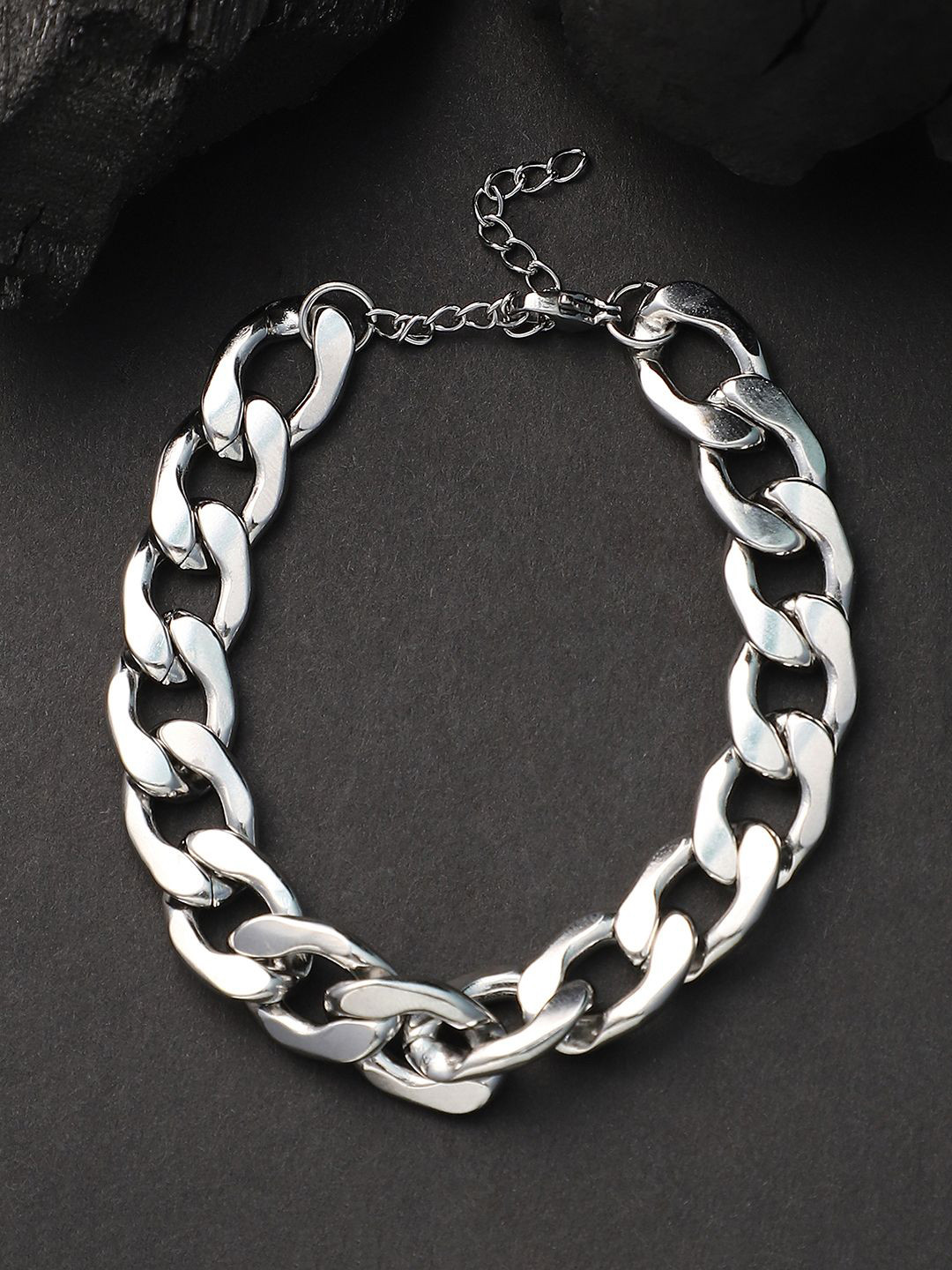 French Accent Men Silver-Plated Mid-Chain Link Bracelet