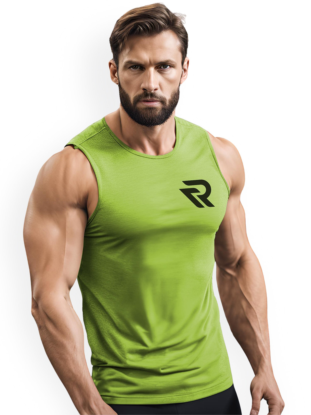 3Colors Printed Round Neck Gym Vest VEST-CCUT-RUN-GREEN_M