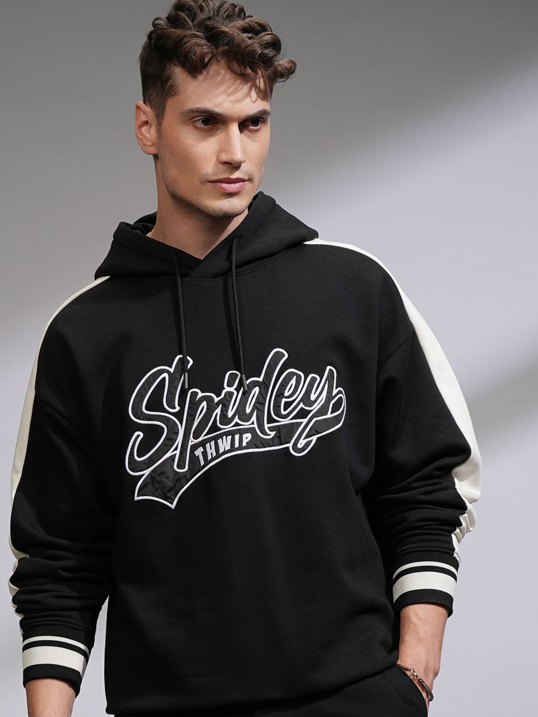 HIGHLANDER Men Marvel Spider Man Oversized Drop Shoulder Front Open Hoodie Sweatshirt