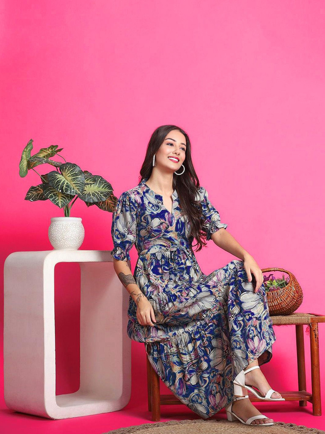 PRESHA Ethnic Motifs Print Maxi Dress