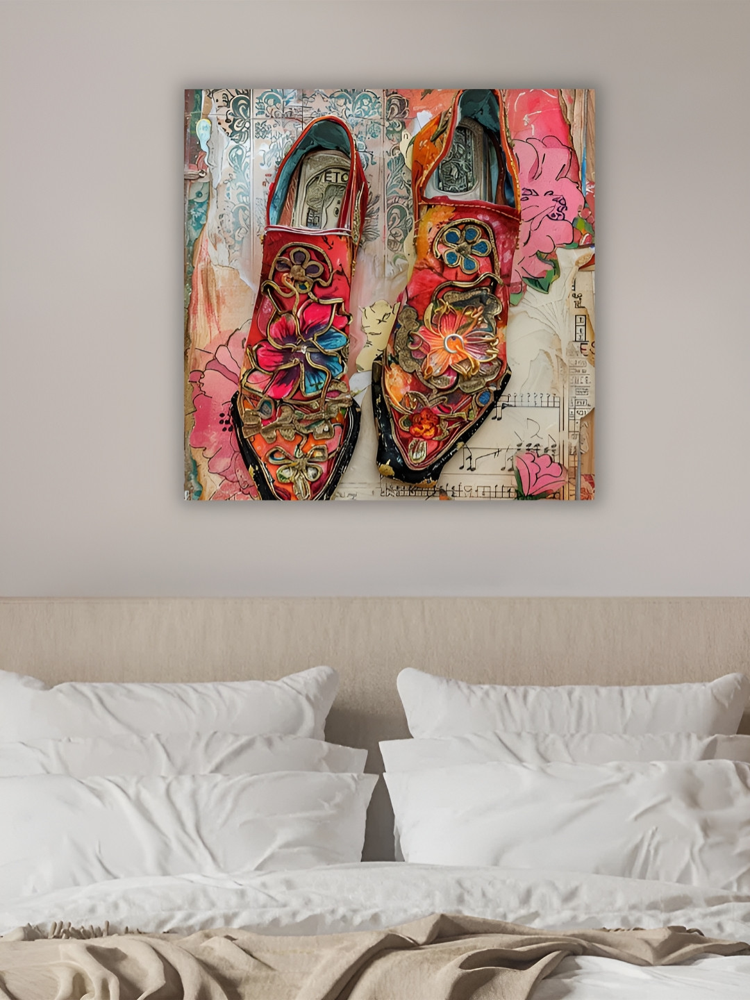 Myntra Elegant Homes Vitage Floral Shoes Canvas Wall Square Paintings Wall Art -22 x 22In