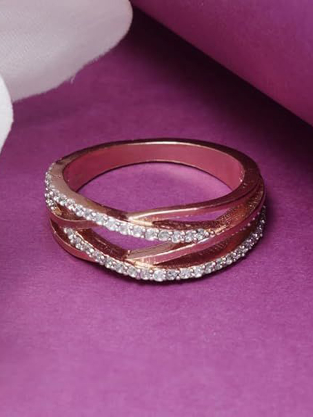 Tuanz Silver Jewelry 925 Sterling Silver Rose Gold-Plated Cubic Zircon-Studded Finger Ring