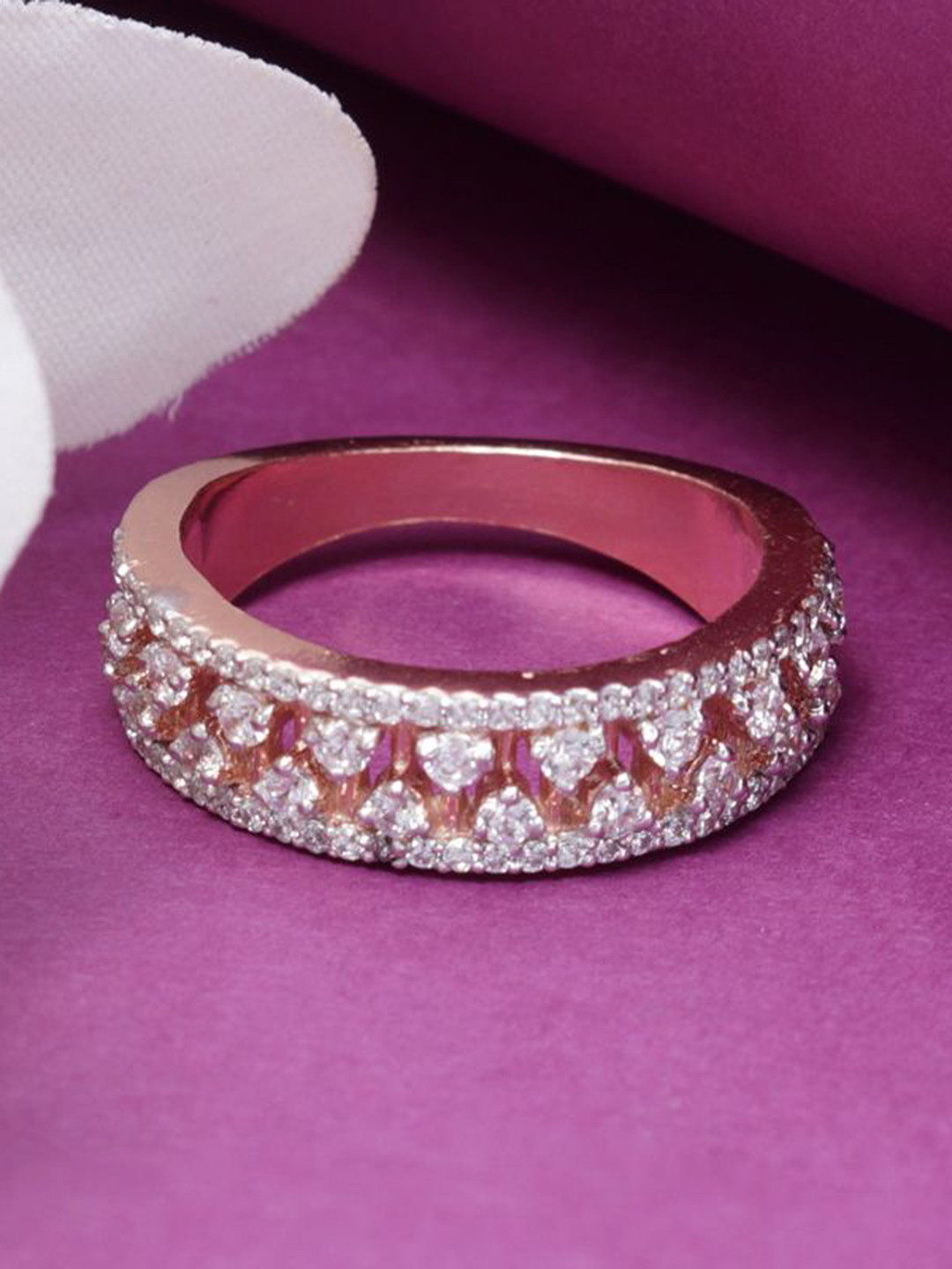 Tuanz Silver Jewelry 925 Sterling Silver Gold-Plated Cubic Zirconia-Studded Finger Ring