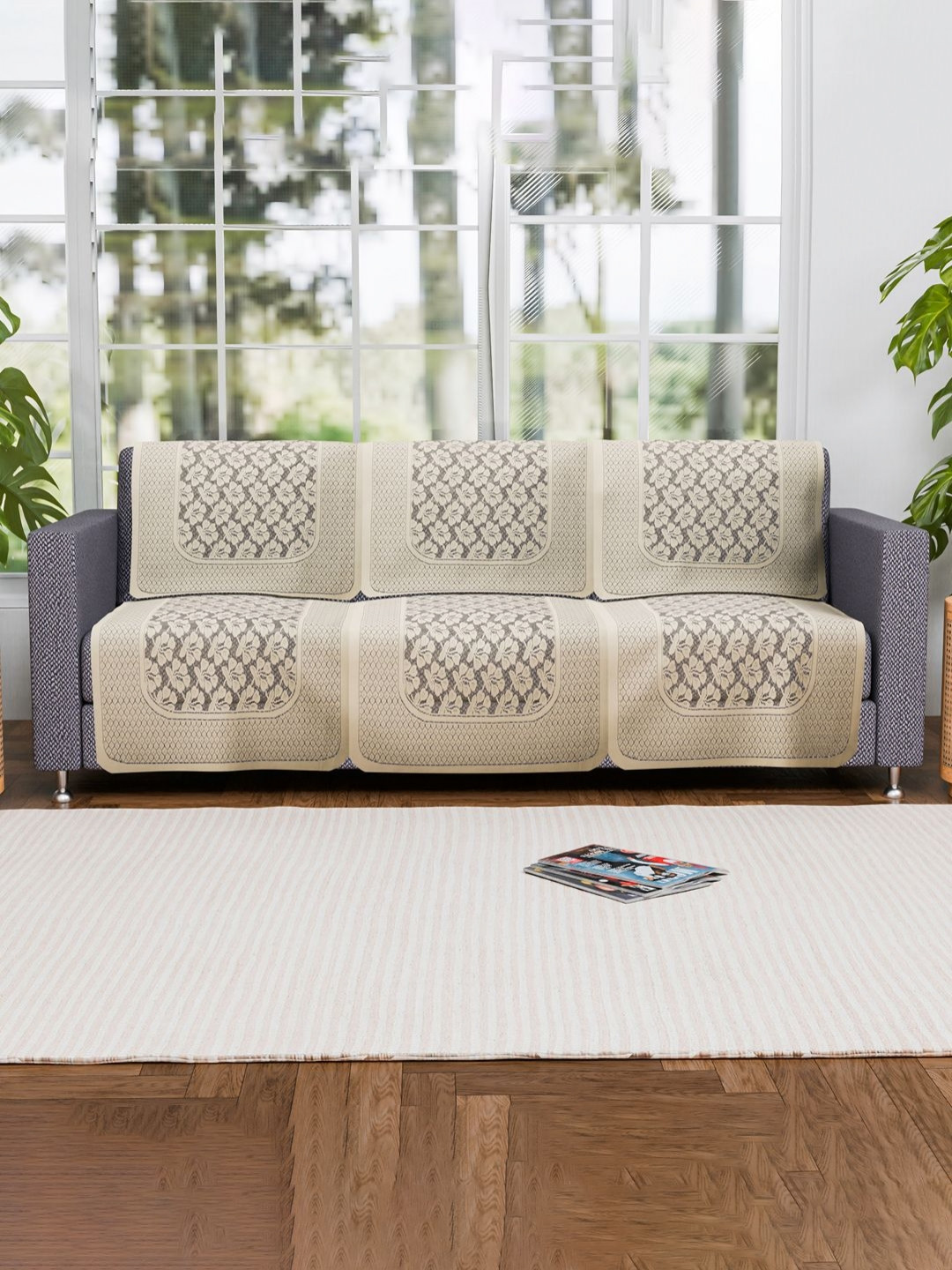 Aura Cream 2 Pieces tylish & Durable Cotton 3 Seater Sofa Cover