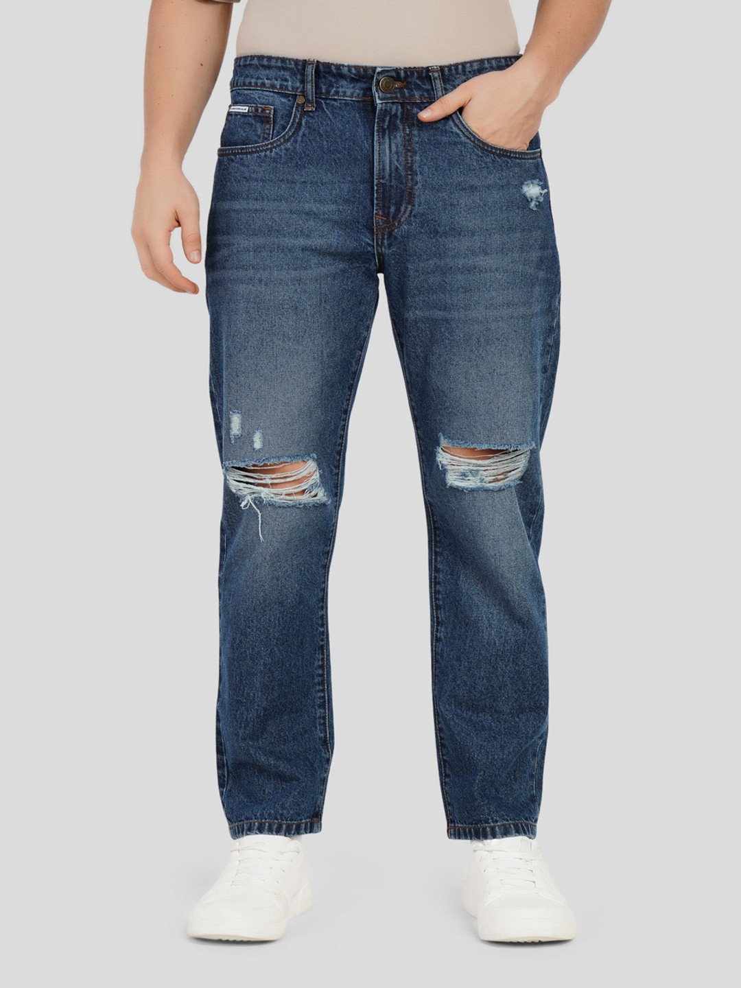 Underrated Club Men Pure Cotton Relaxed Fit Slash Knee Heavy Fade Jeans
