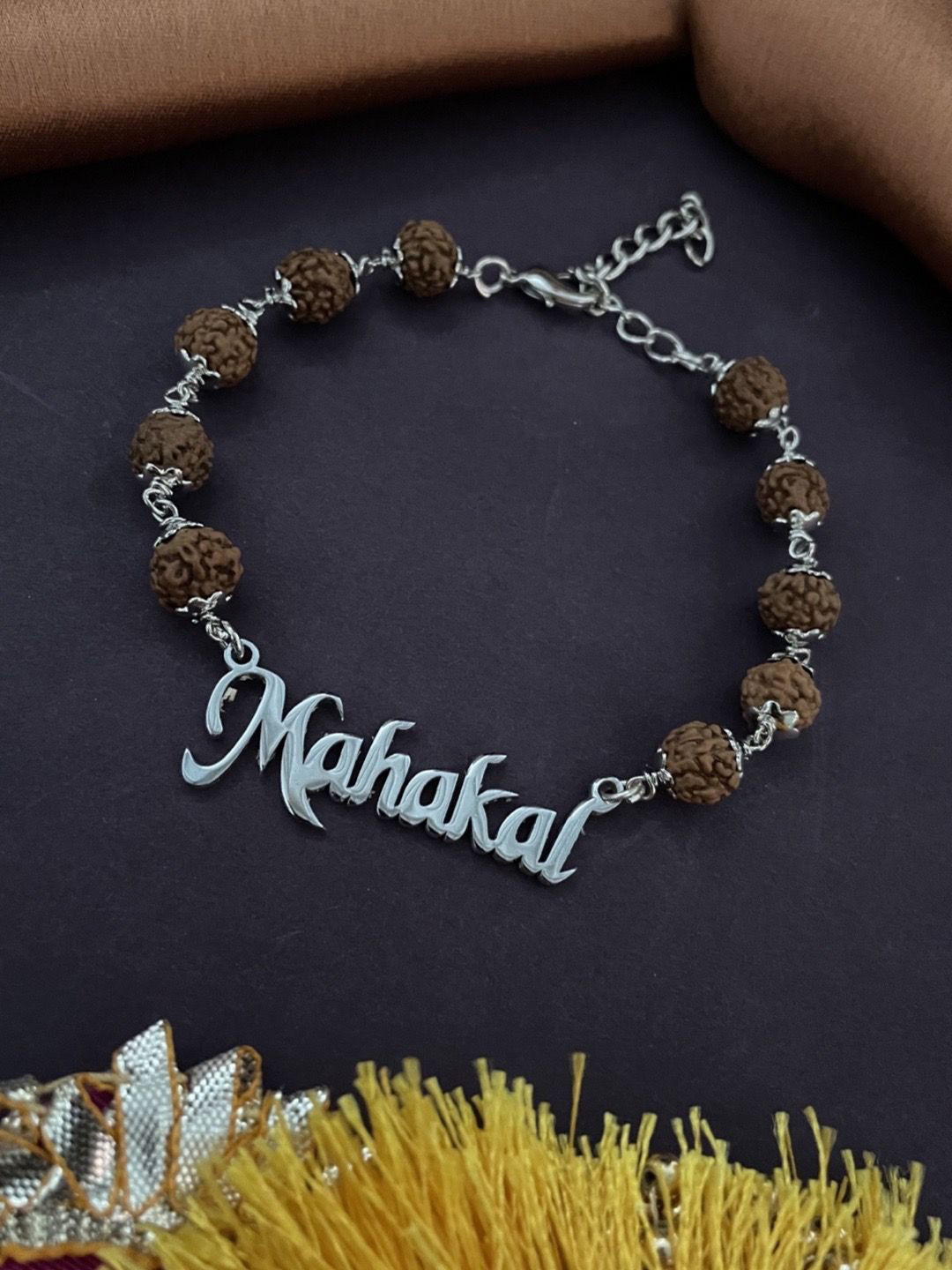 Digital Dress Room Silver-Plated Mahakal Rudraksha Link Bracelet