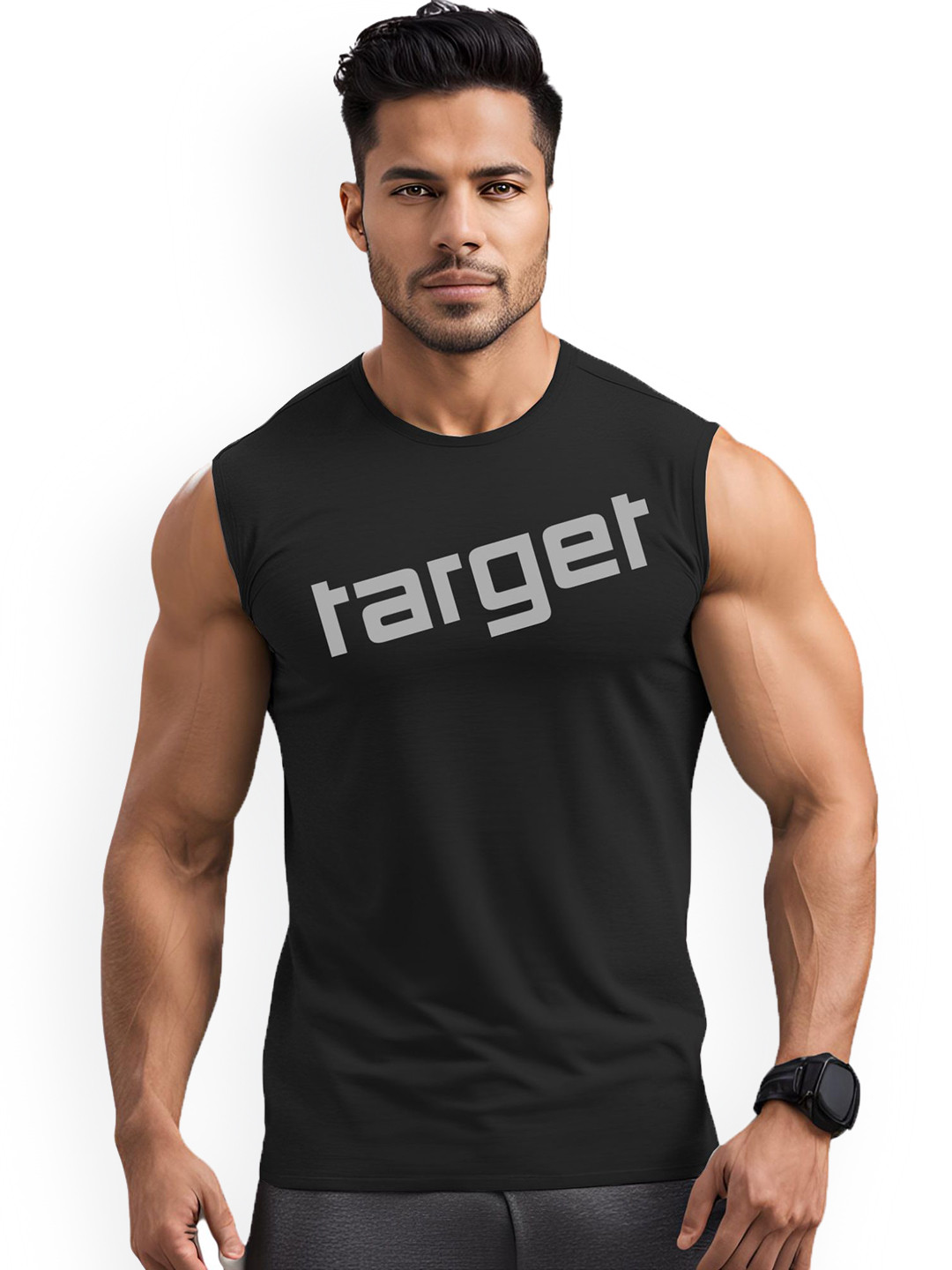 3Colors  Pack Of 6 Printed Round Neck Gym VEST-CCUT-TARGET-BLK_M