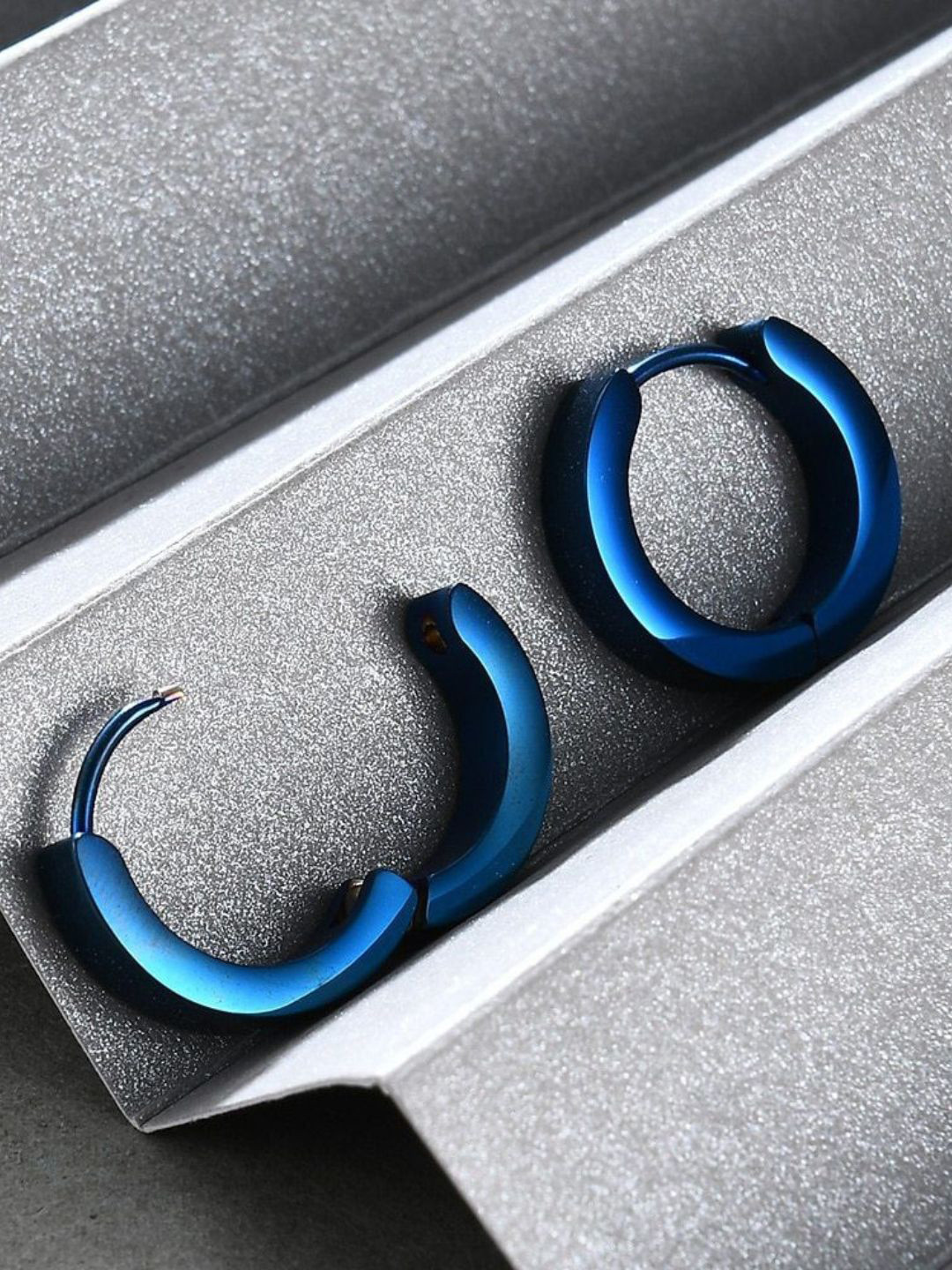 The Roadster Lifestyle Co. Men Stainless Steel Blue Hoop Bali Earrings