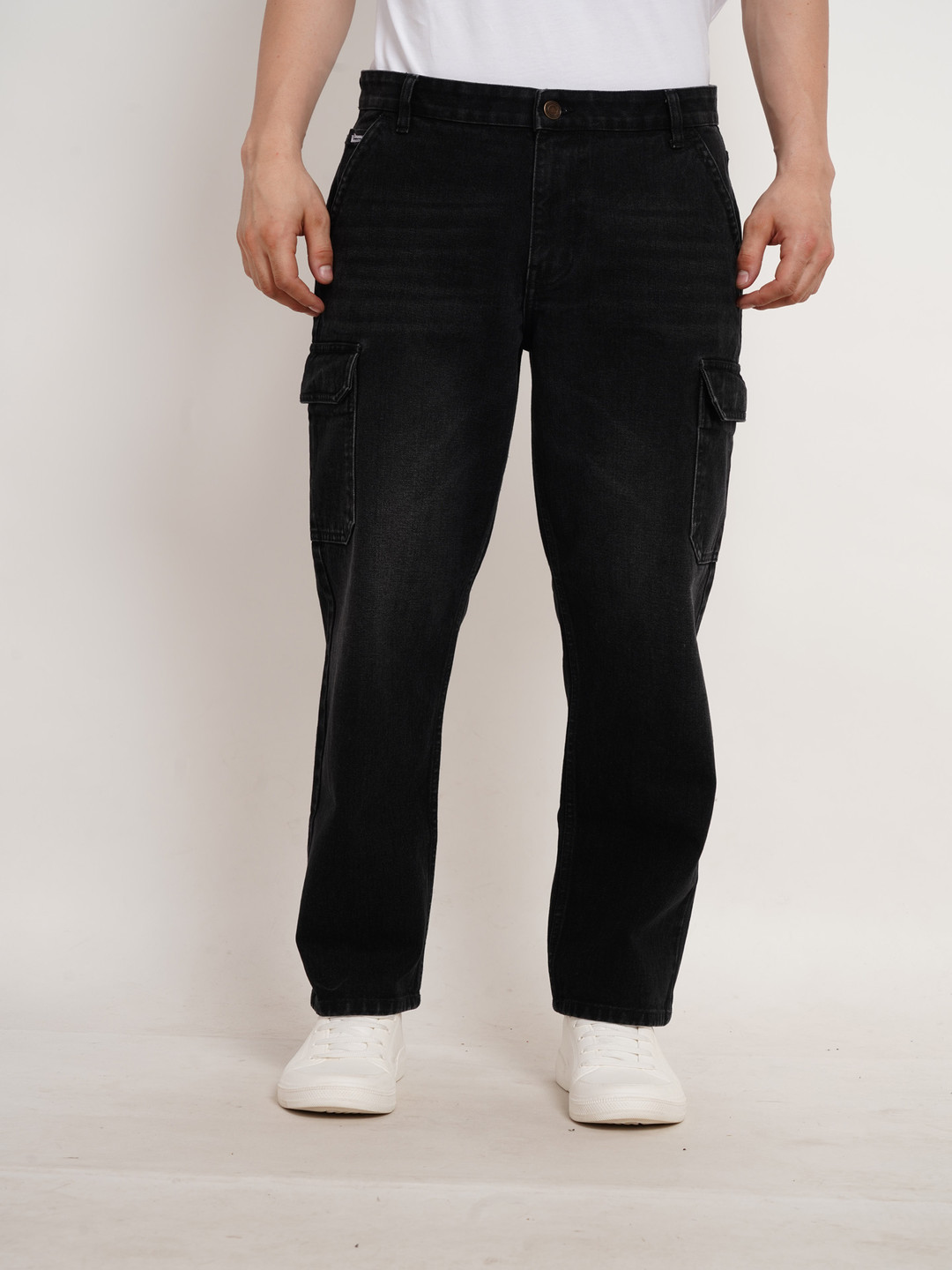 Underrated Club Men Cotton Relaxed Fit Mid-Rise Light Fade Cargo Styles Jeans