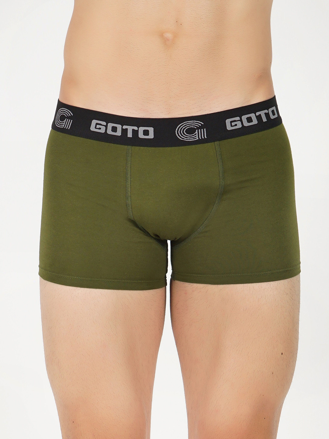 GOTO Mid-Rise Boxer-Style Briefs COTTON BLENDED LYCRA OUTER EA TRUNK OLIV