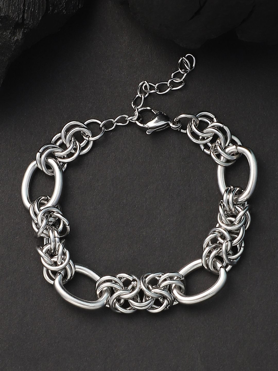 French Accent Men Silver-Plated Cluster Link Bracelet