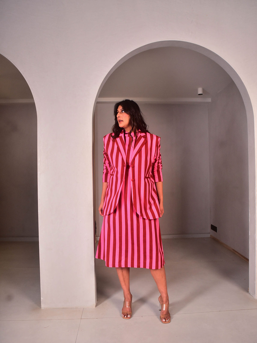 WHY SO BLUE Women Striped Denim Jacket with Patchwork