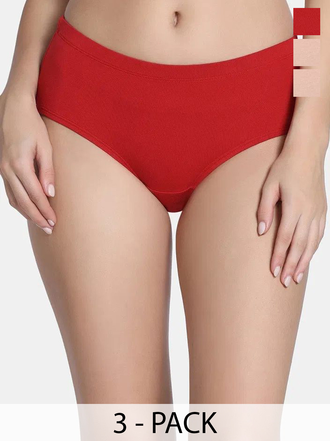 Zivame Pack Of 3 Mid-Rise Hipster Briefs ZI28CA-Roeb Roeb EQ Red