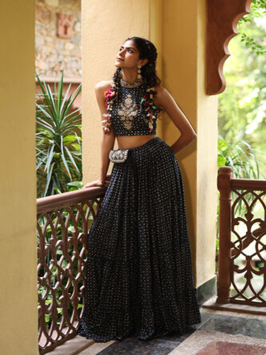 Global Desi Halter Neck Top With Skirts Co-Ords