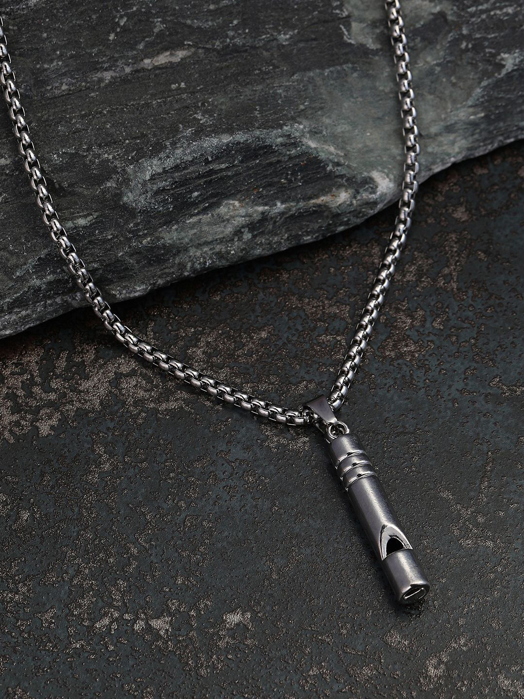 French Accent Men Silver-Plated The Whistle Pendant Chain