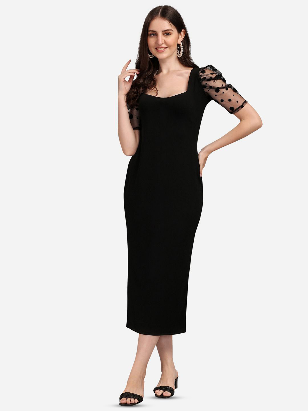 Moda Rapido Puff Sleeve A-Line Midi Dress