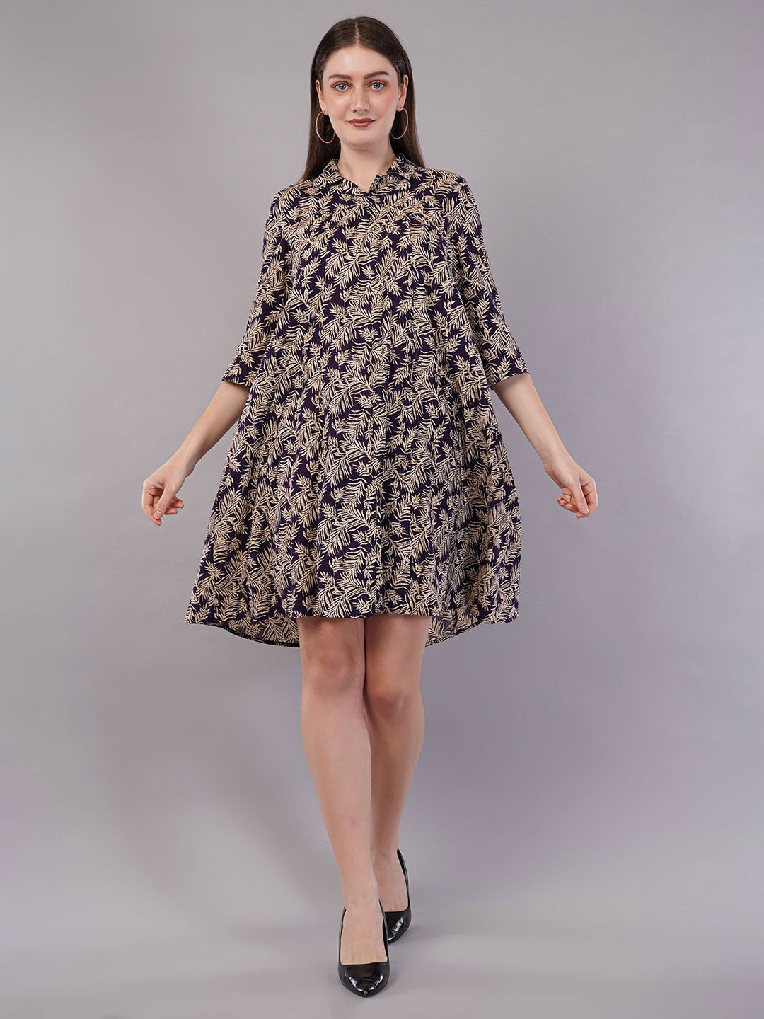 FLY STITCH Tropical Print Fit & Flare Mini Dress