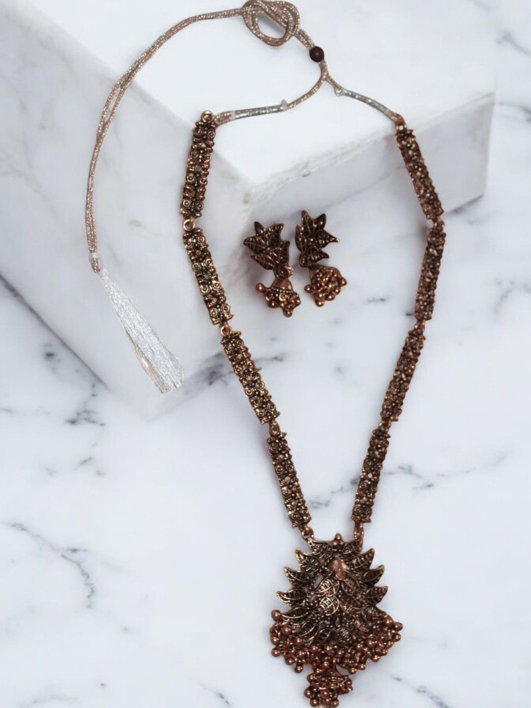 Jolly Faces Copper-Plated & Beaded Long Jewellery Set