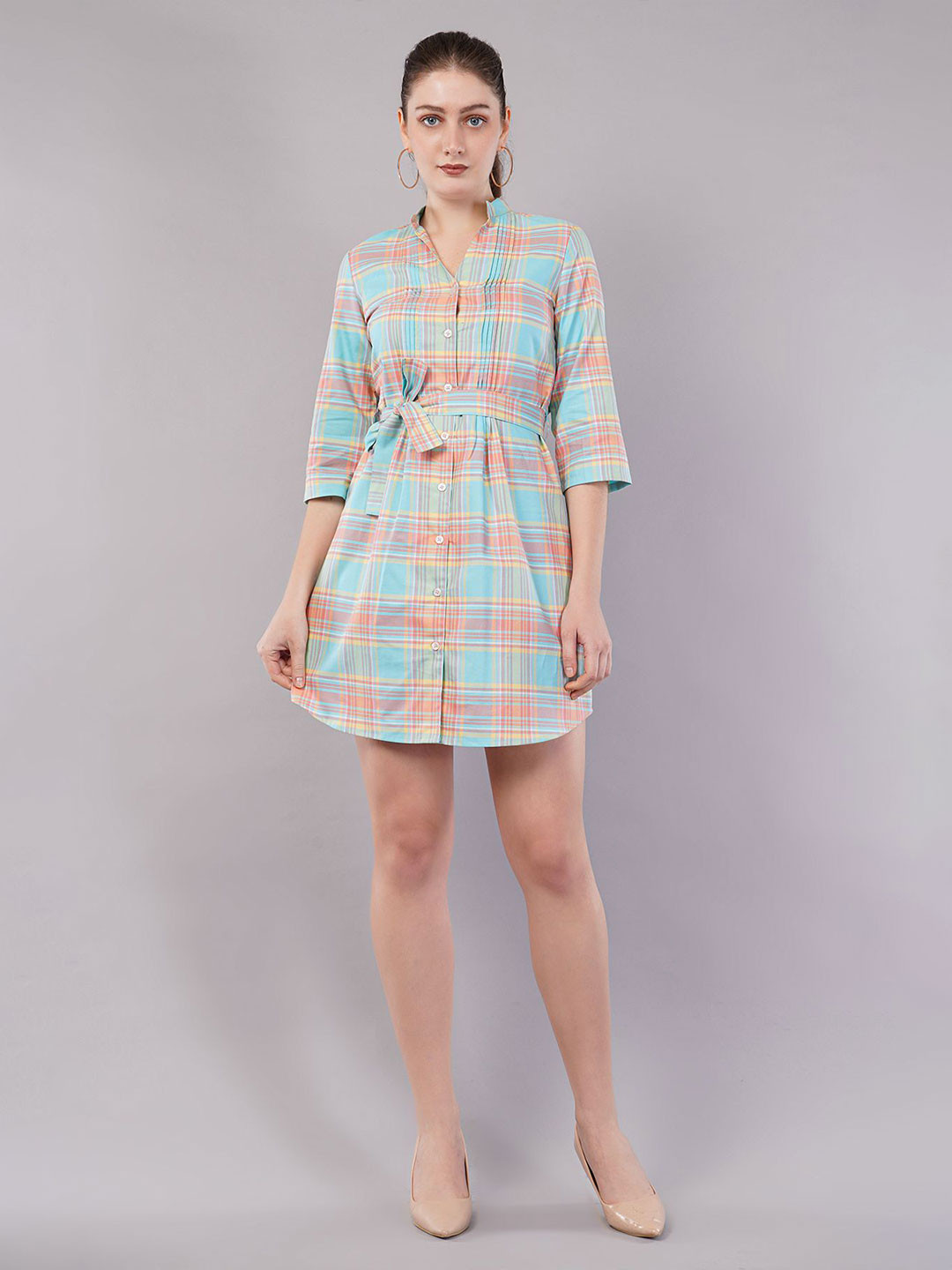 FLY STITCH Checked A-Line Mini Dress