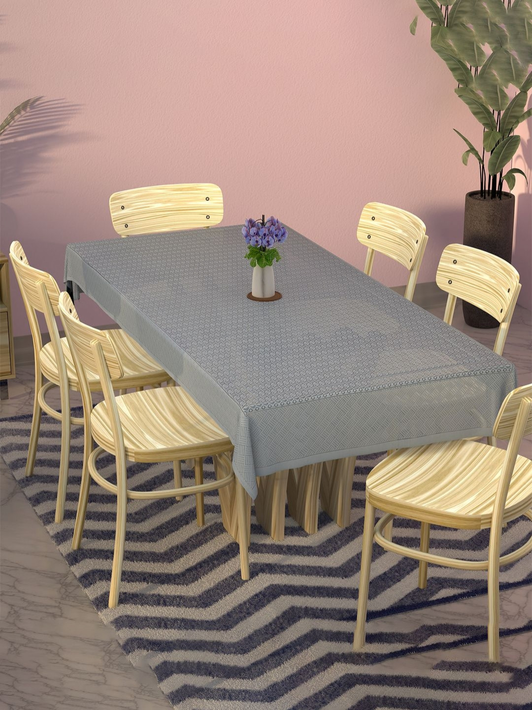 Aura Grey Printed Anti-Skid Cotton Rectangle 6-Seater Table Cover & Textured details