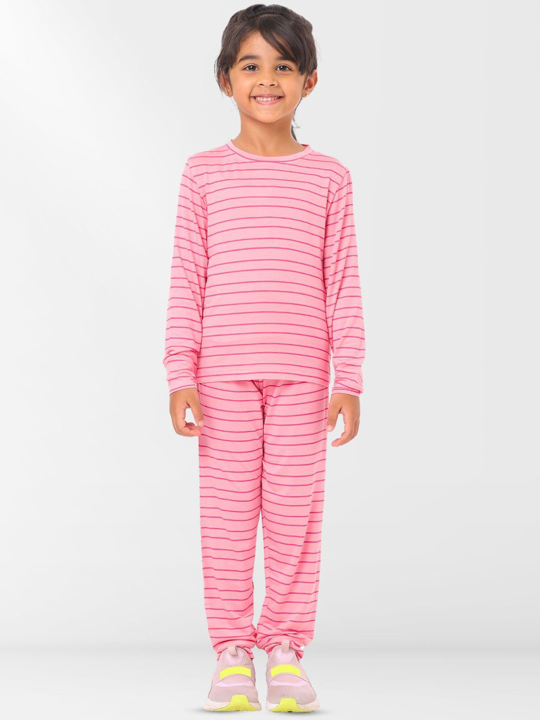 Nuego Kids Girls Striped Modal T-Shirt with Pants Night Suit