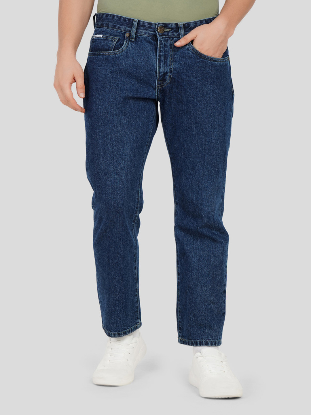 Underrated Club Men Straight Fit Mid-Rise Clean Look Pure Cotton Jeans