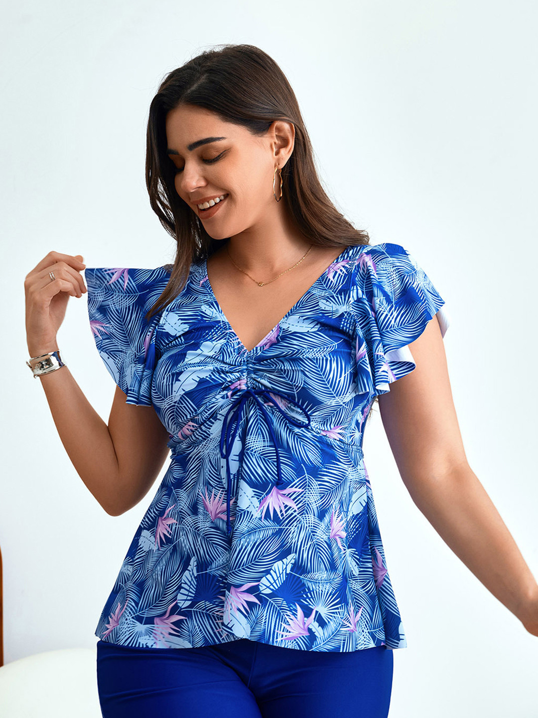 Plus Curvves Printed Top & Shorts Tankini Swimsuit