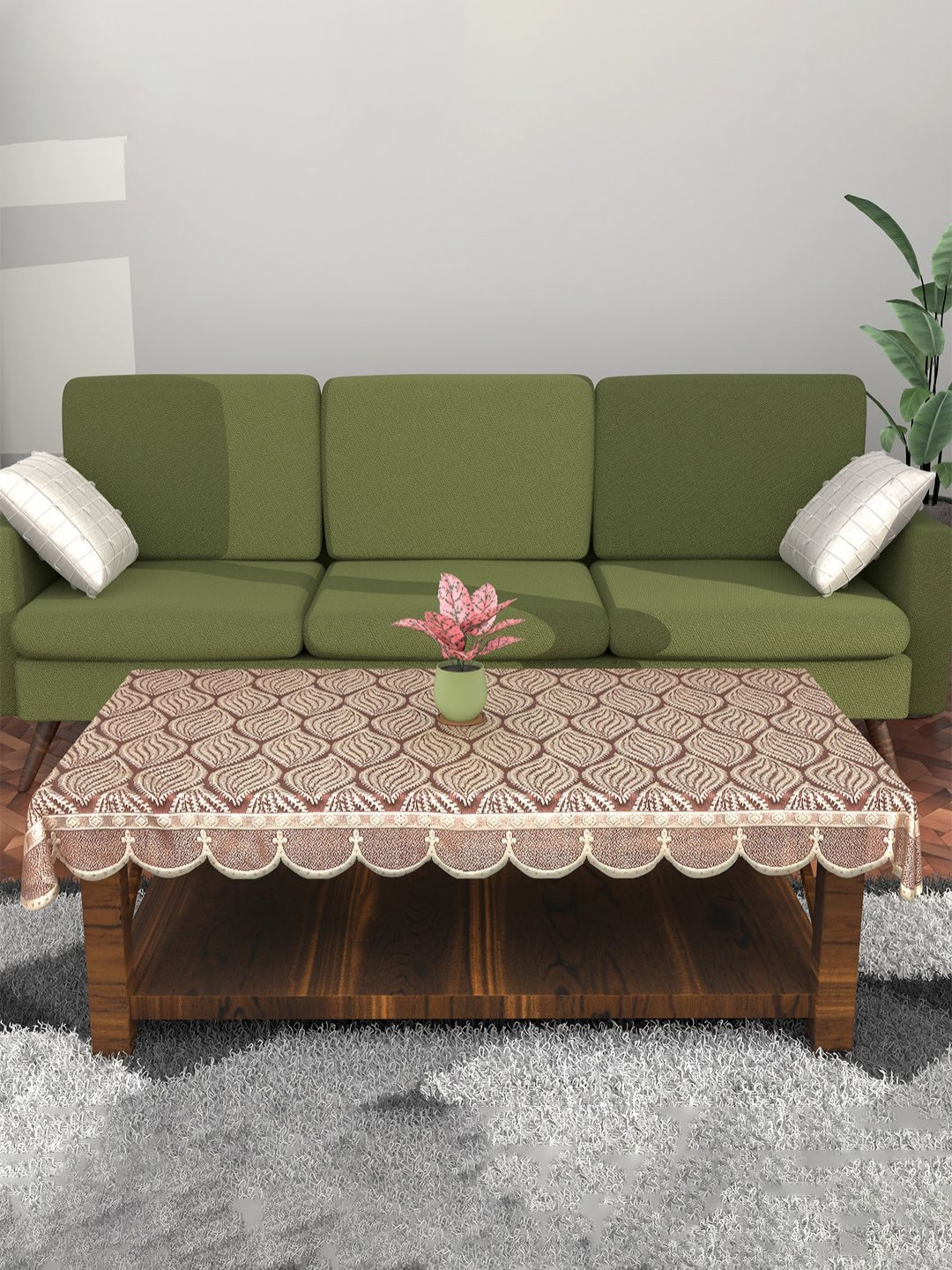 Aura Maroon Printed Anti-Skid Cotton Rectangle 4-Seater Table Cover & Textured details