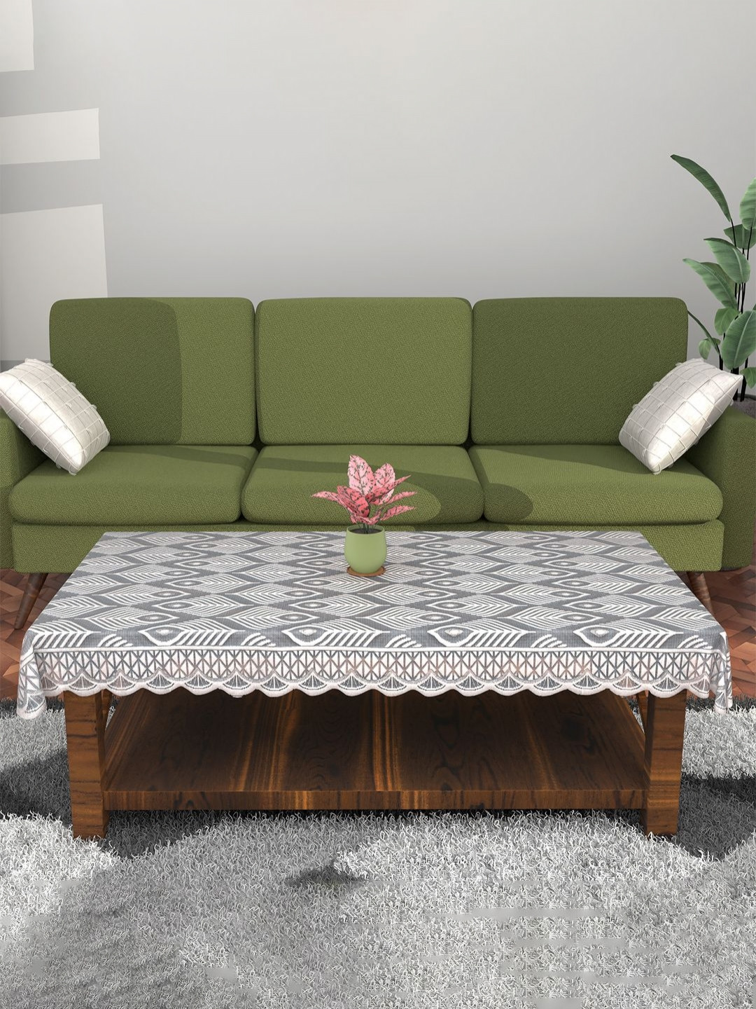 Aura Grey Printed Anti-Skid Cotton Rectangle 4-Seater Table Cover & Textured details