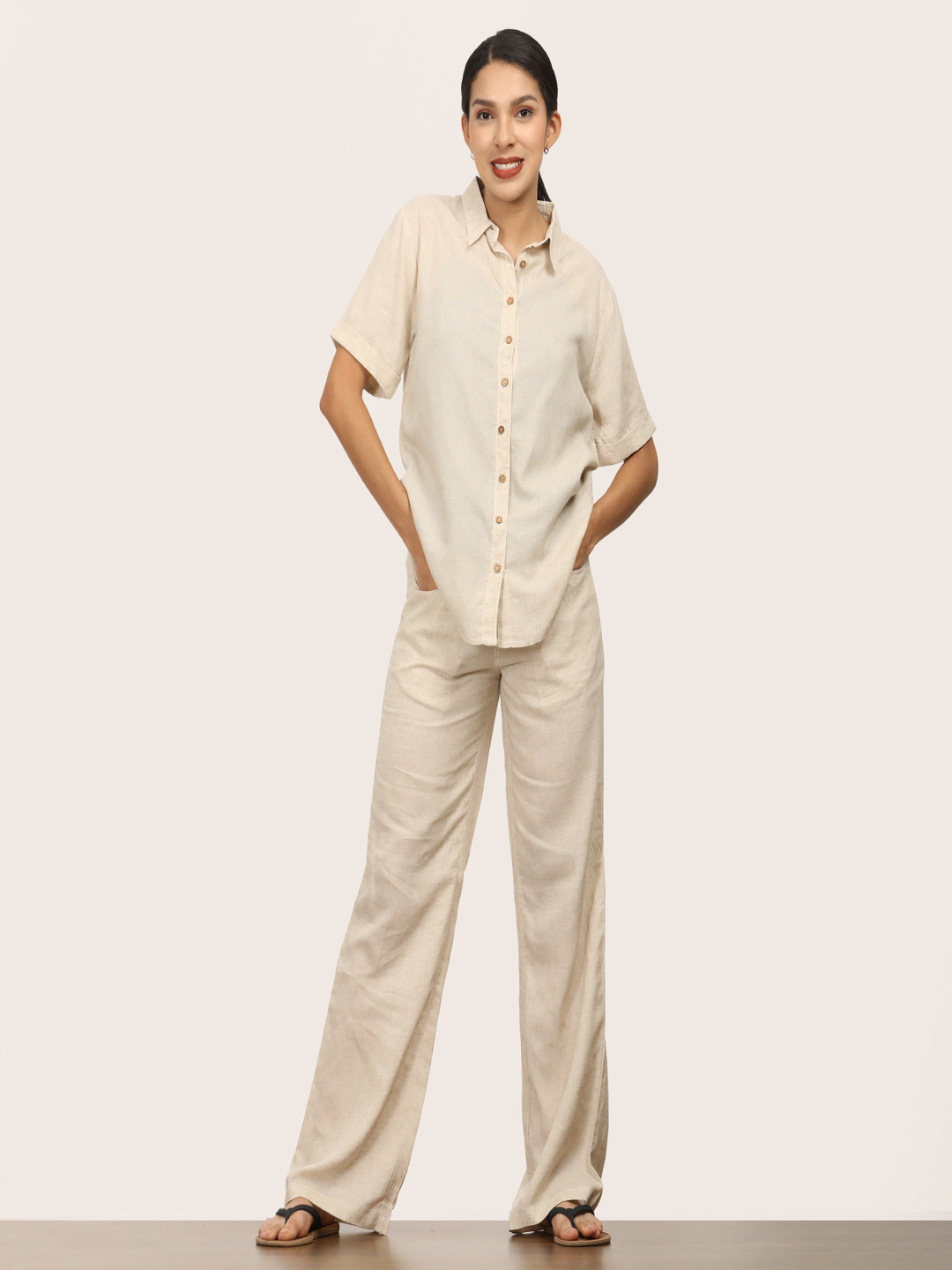 Saltpetre Linen Short Sleeves Shirt With Trousers Co-Ords