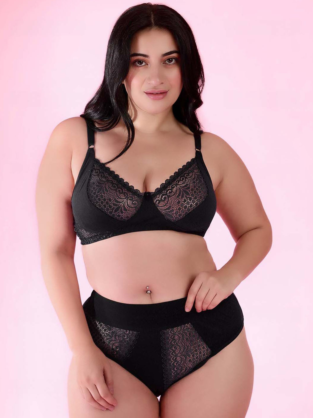 BODYFIGURE Self-Designed Lace Non-Padded Lingerie Set - Farha Set Broadbelt