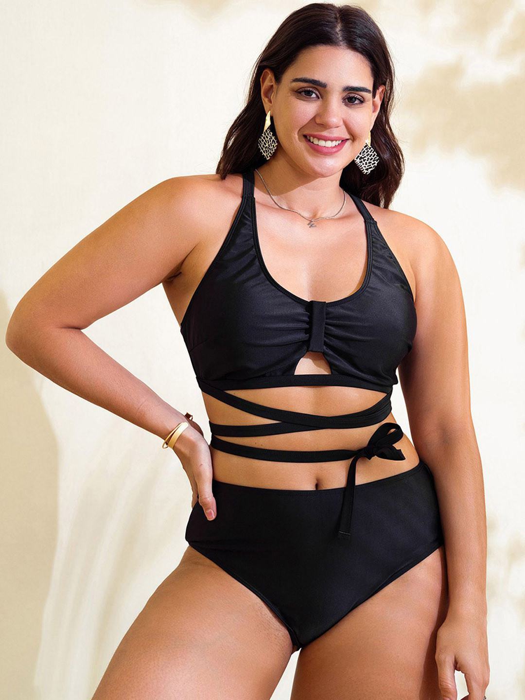 Plus Curvves Plus Size With Adjustable Straps Bikini Swim Set