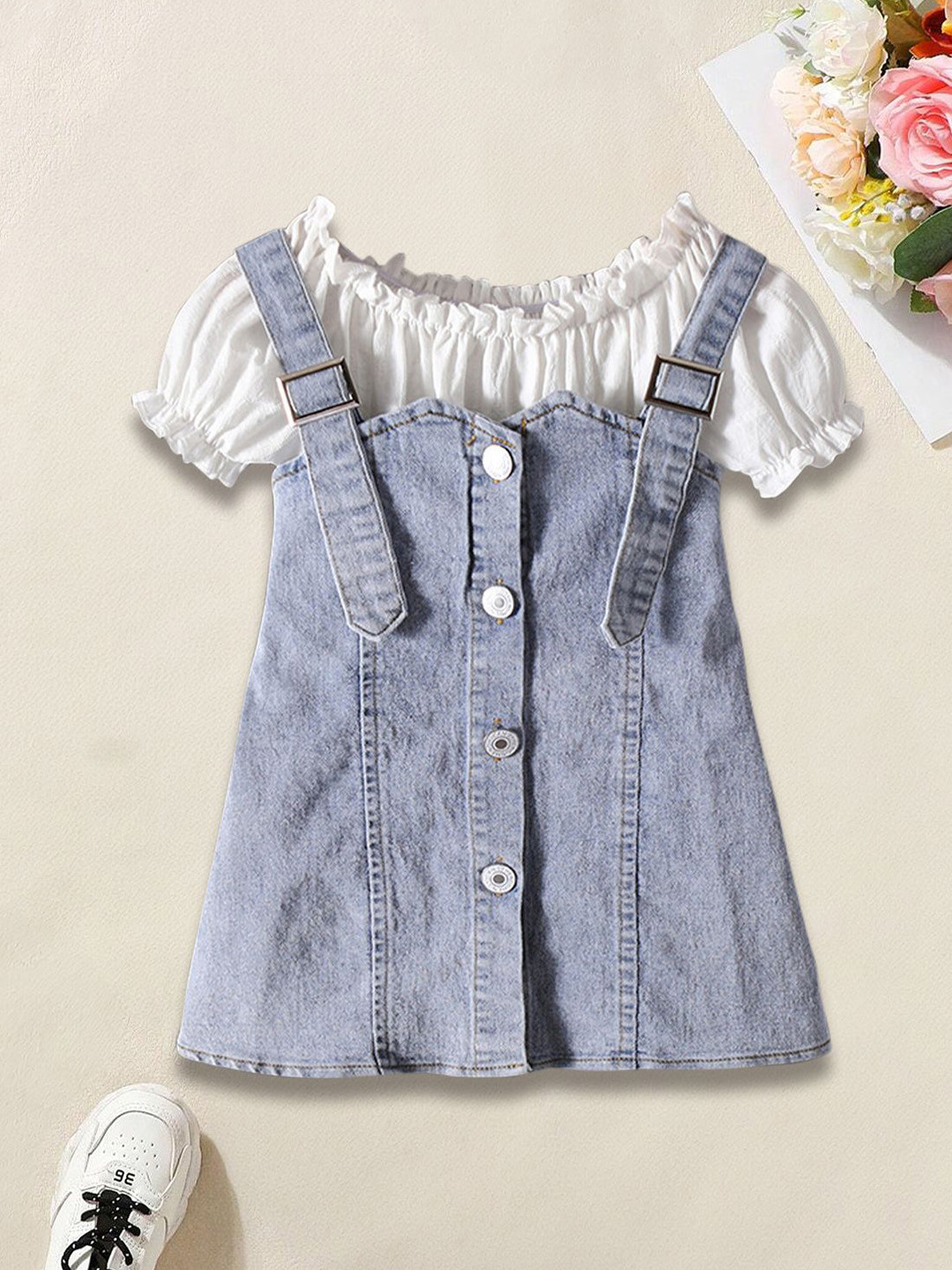 FOREVER FRIDAY Girls Cap sleeve Dungaree With Top