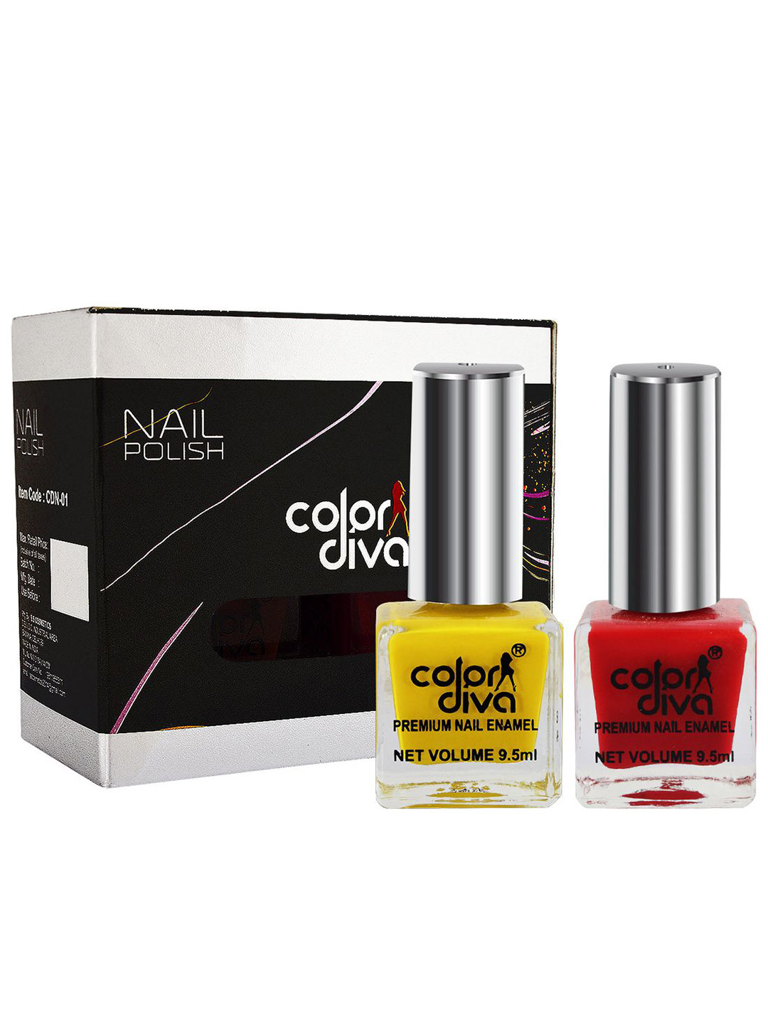 Color Diva Trendy Trail Set Of 2 High Shine Nail Polish - 9.5 ml Each - Red & Yellow