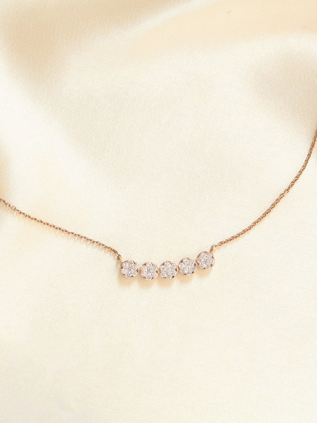 KIORAH Sterling Silver Rose Gold-Plated Cubic Zirconia Studded Flower Blooming Chain